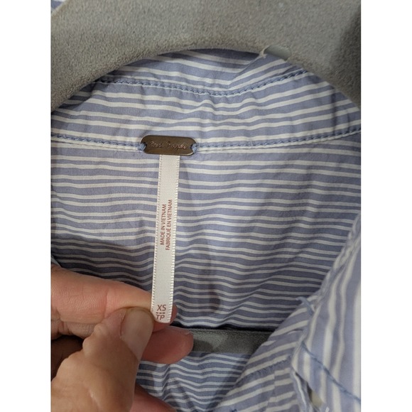 Free People Tie It In A Bow Oversized Cotton Shirt Blouse women's XS blue stripe - Picture 4 of 10